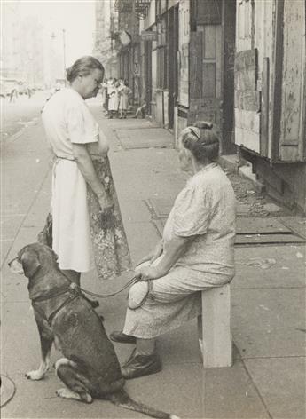HELEN LEVITT (1913-2009) N.Y. (Two women with a dog) * N.Y. (Man with boxes) * West Side (Man in hat).